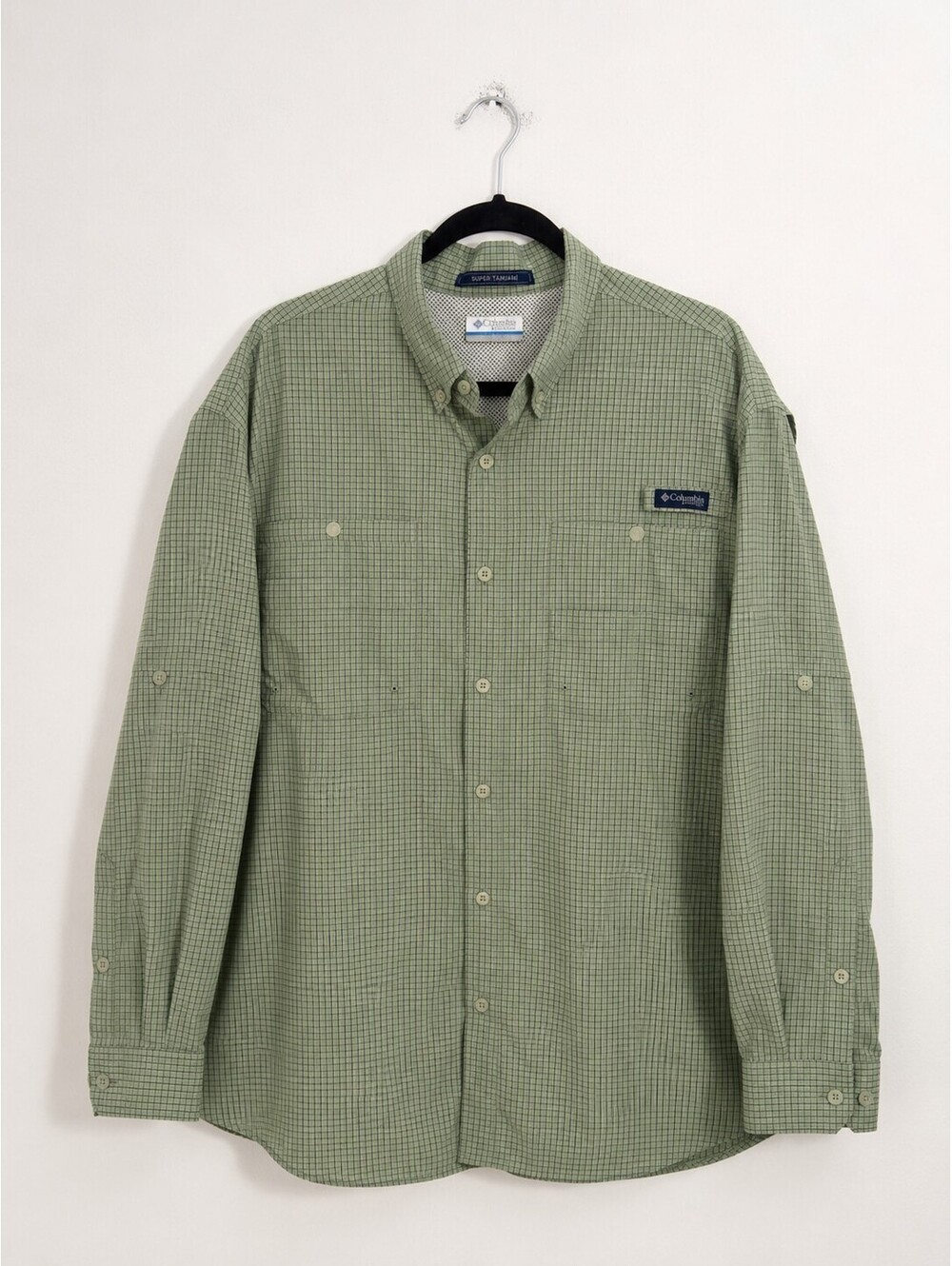 Columbia PFG Super Tamiami Men’s L Green Plaid Vented Fishing Shirt